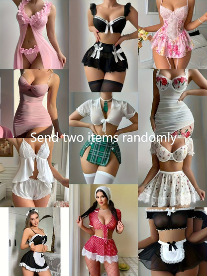 Servant Costume, Sexy Lingerie Set, Halloween Cosplay Outfit, Bow Tie See-Through Dress, Adult-Themed Party Attire, Lace-Belted Pajamas, Floral-Print Short Skirt, Nurse Uniform Cosplay, Outfit Cosplay, Random Surprise Gift Pack