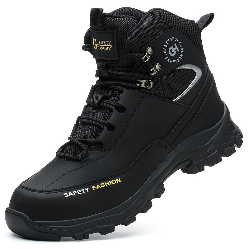 Men's Steel-Toe Work-Style Boots - Rubber Traction Sole and Cushioned Insole