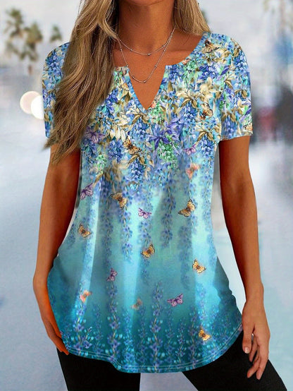Spring and Summer Butterfly Print Retro Style Short Sleeved T-shirt[directional]