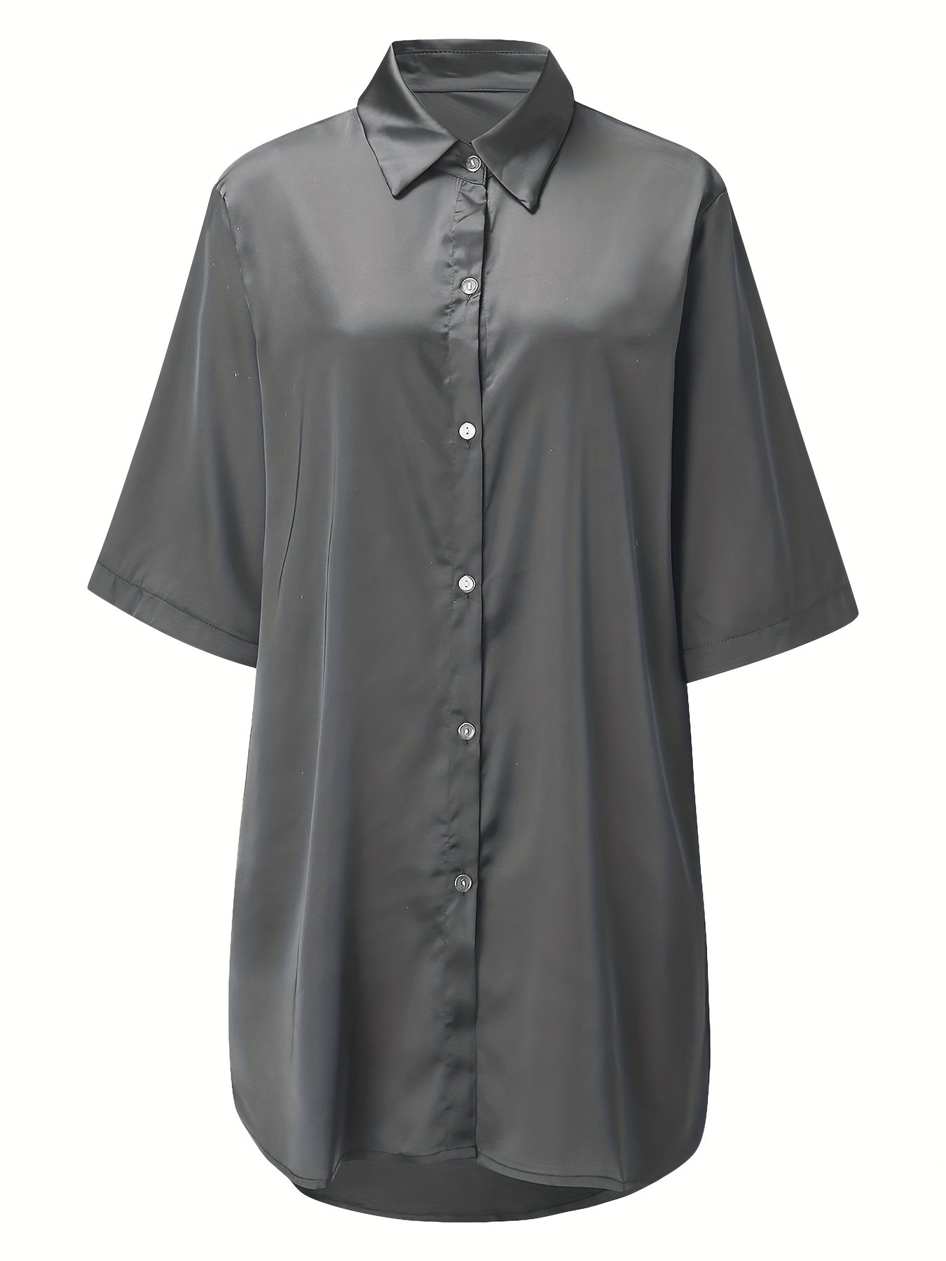 European And American Solid Color Sexy Shirt for Women Comfortable And Smooth Home Wear Long Pajamas