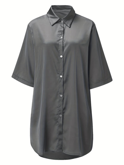 European And American Solid Color Sexy Shirt for Women Comfortable And Smooth Home Wear Long Pajamas