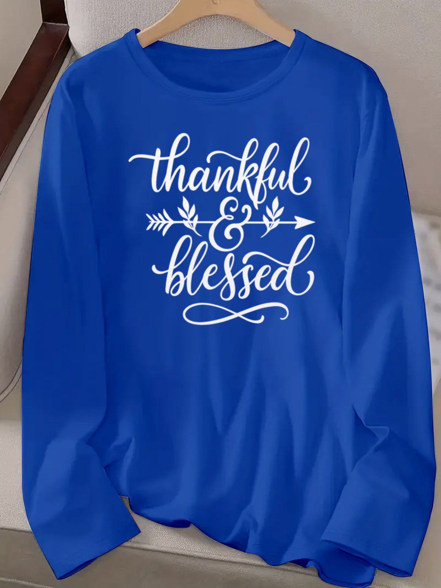 Women'S Long Sleeve T-Shirt with a Design Expressing Gratitude And Blessings - Easy to Wash, Breathable, Soft, And with Medium Stretch, Made Of, Perfect for Casual Wear
