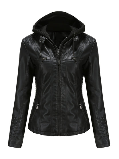 Women'S Jacket Motorcycle Jacket for Riders with Removable Hood