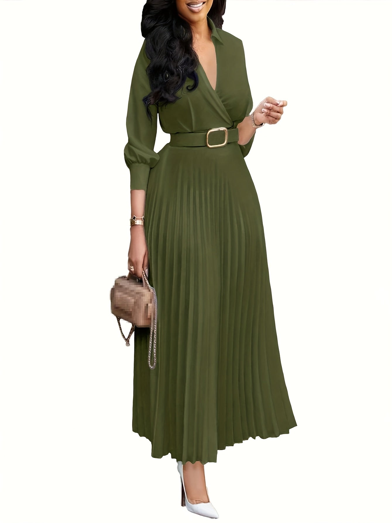 Women's Dress, 3/4 Sleeve Flared A Line, Casual Semi Formal with Belt, Wedding Guest Office Lady