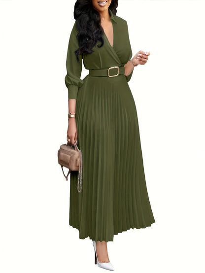 Women's Dress, 3/4 Sleeve Flared A Line, Casual Semi Formal with Belt, Wedding Guest Office Lady