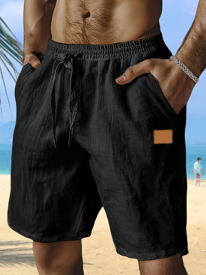 New Shorts, Drawstring Style, Elastic Waist, Solid Color, Breathable, with Pockets, Suitable for Daily Beach And Seaside Wear, Casual Shorts, Men'S Wear