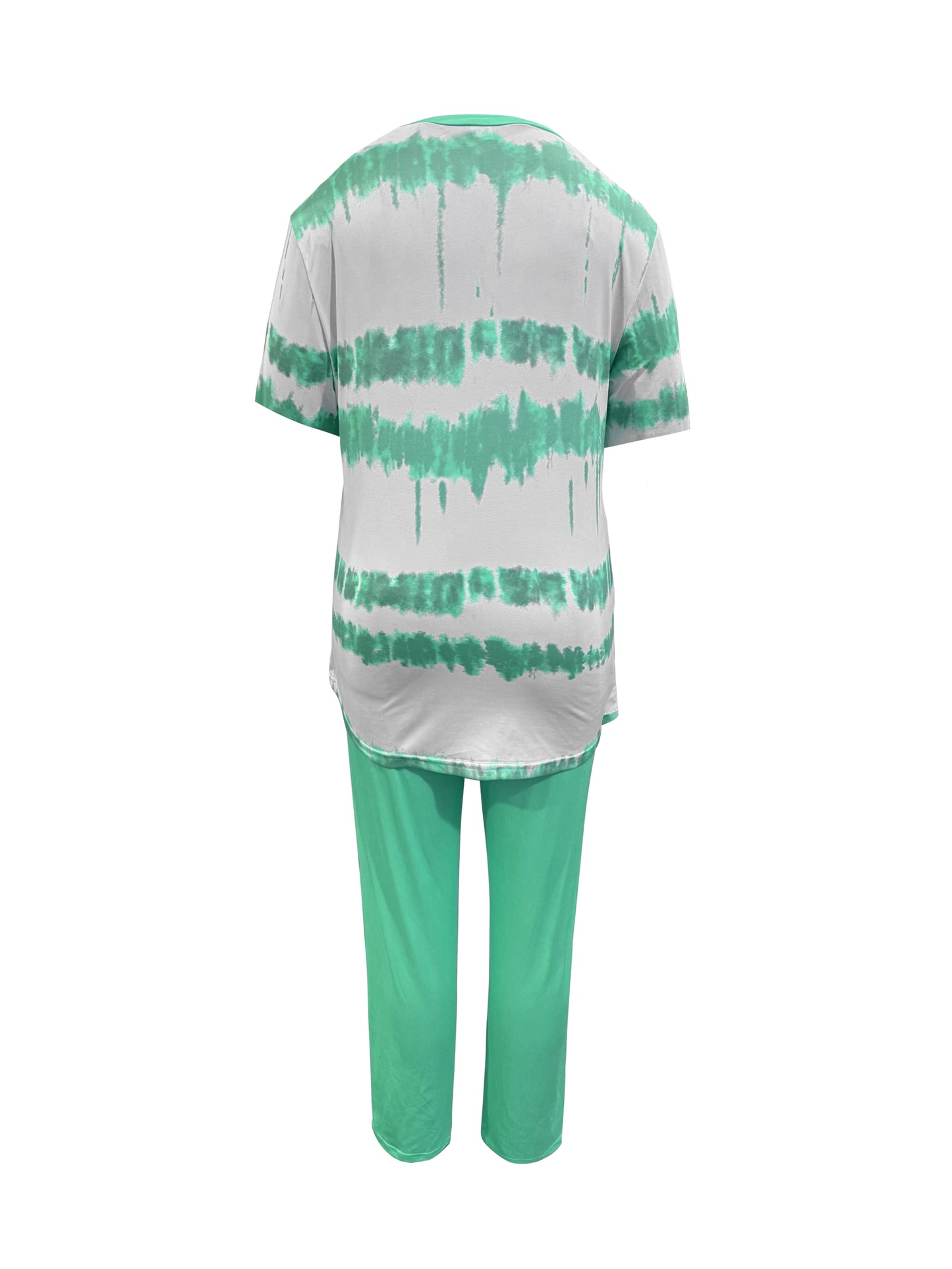 Plus Size, Ladies Plus Size Daily Fashion And Leisure Suit, Horizontal Wavy Striped Printed T-shirt with Short Sleeves And Pocket Trousers, Ladies Elegant Suit.