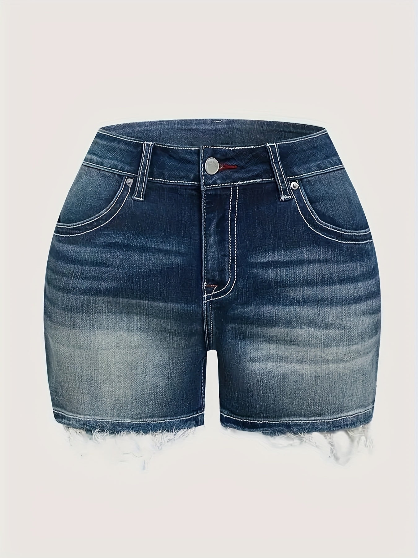 Women's Medium Blue Cotton Slim-Fit Denim Shorts - product view 6