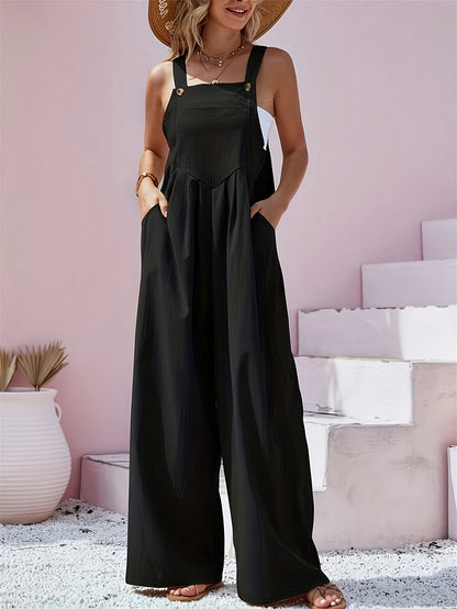1pc Polyester Women's Sleeveless Cami Jumpsuit Wide Leg Pants, Black Friday/Christmas Wear, Spring/Summer/Fall Casual/Dating, Versatile Machine Washable, Perfect for Summer Vacations, Christmas, Black Friday, Casual Outings, Beach Wear, Parties