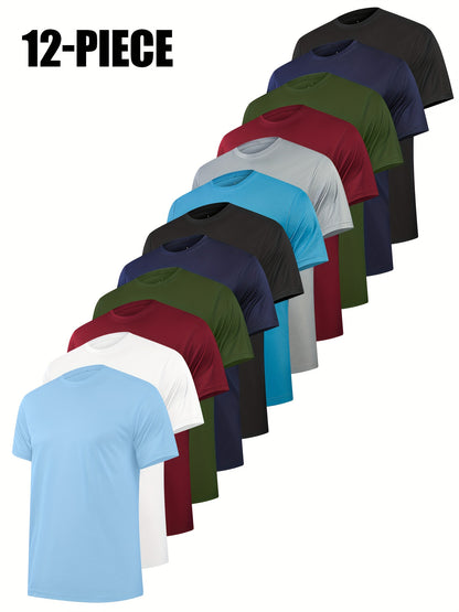 Kinglaman 12 Pack Workout Shirts for Men Short Sleeve Athletic Active Tops Quick Dry Crew Neck T Shirt for Running