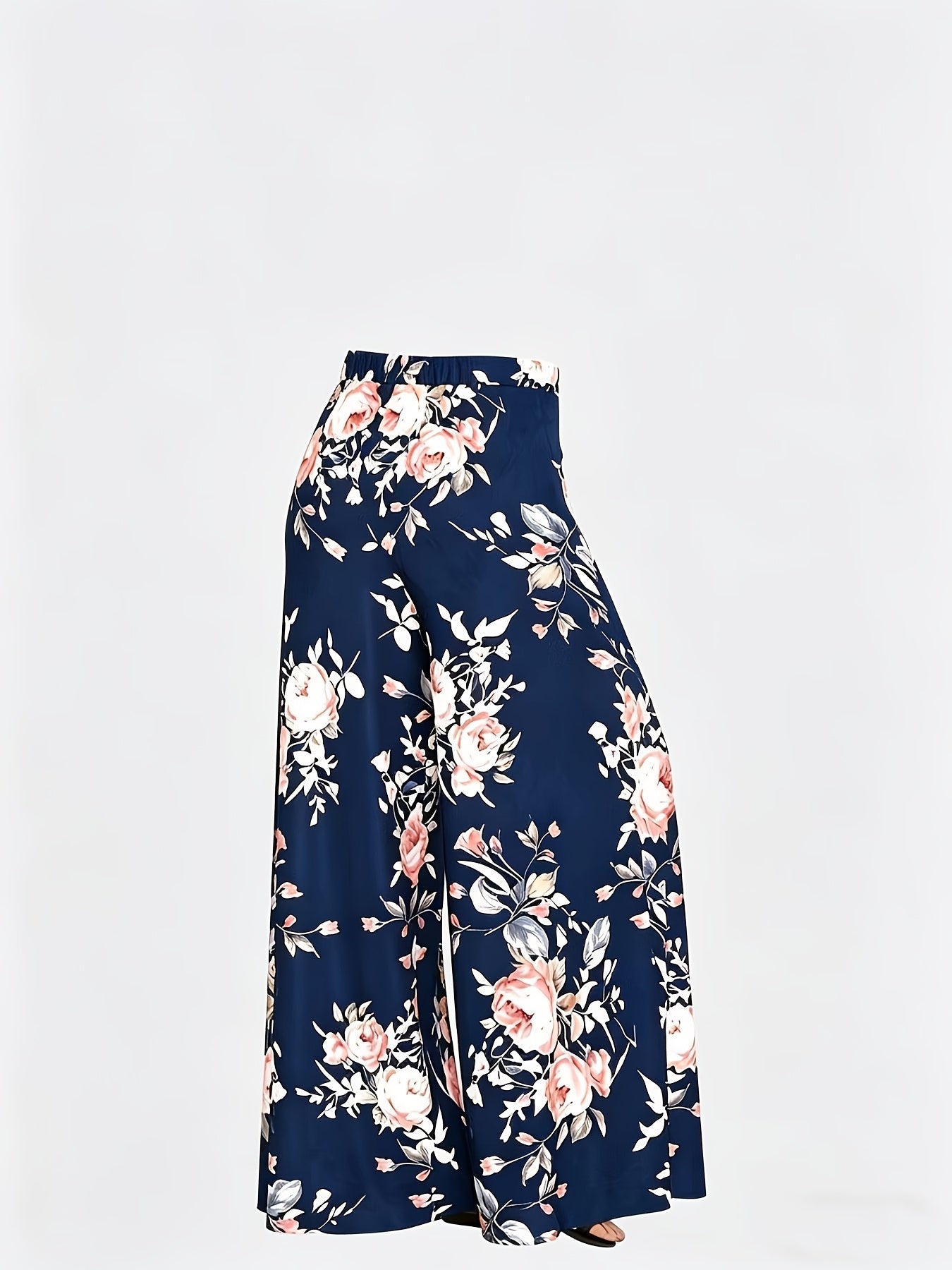 Plus Size - New Women'S Solid Color Top And Printed Pants Chiffon Fashion Style Set Top And Pants Two Piece Set