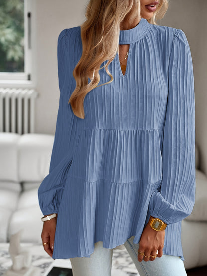 ZAFUL Women's Elegant Ribbed Shirt - Loose Fit Long Sleeve Oversized Blouse, Solid Color Round Neck Tunic Top, Machine Washable Loose Layers for Spring/Autumn & Year-Round Wear (Non-)