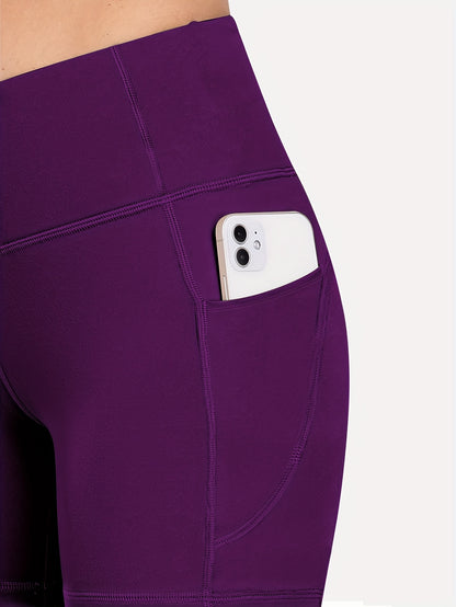 6-pack Plus Size Women'S Sports Shorts High Waist Hip Lifting Yoga Shorts With Pocket Three-quarter Pants Gym Running Exercise Fitness Shorts
