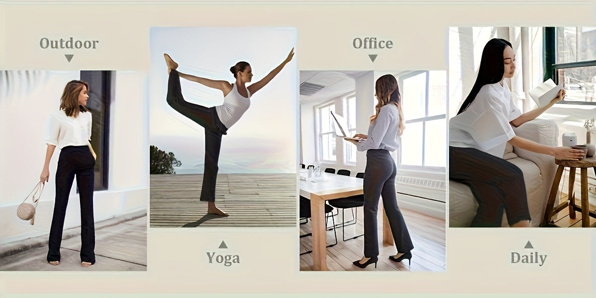 Women'S Work Yoga Dress Pants Flare Leg Stretch Yoga Slacks with 4 Pockets High Waist Tummy Control Soft Comfy Fabric Casual