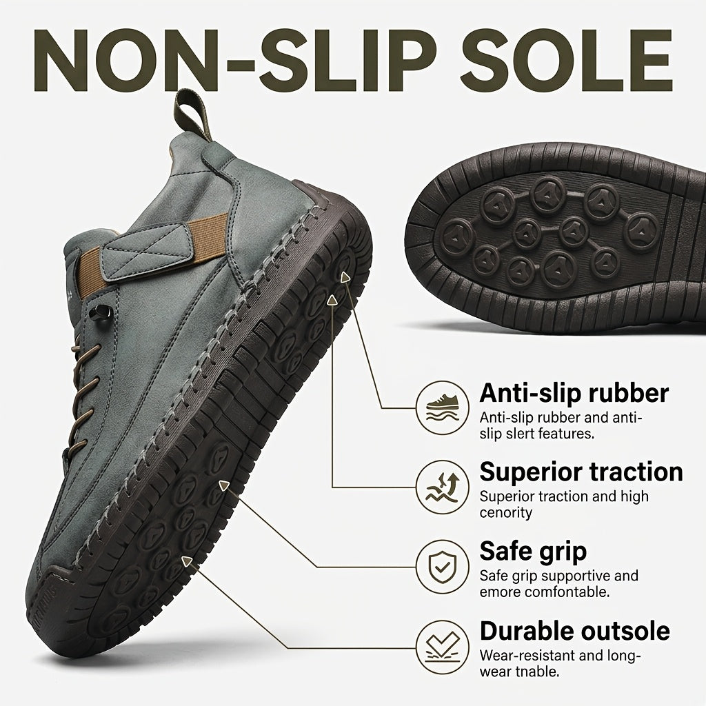 GREKS Men'S Mid-Top Casual Work Shoes, Handmade Stitching Retro Sneakers, Non-Slip Thick Sole Comfortable Walking Shoes for Daily Wear