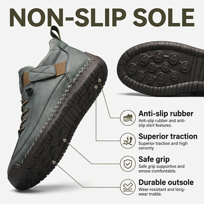 GREKS Men'S Mid-Top Casual Work Shoes, Handmade Stitching Retro Sneakers, Non-Slip Thick Sole Comfortable Walking Shoes for Daily Wear