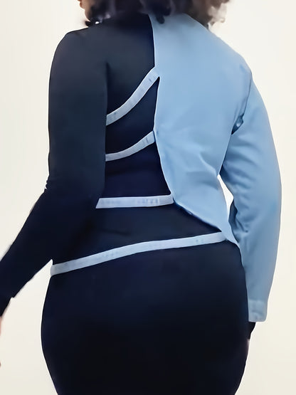 Denim Jacket for Plus-Size Women, Featuring a Patchwork Design, with an Asymmetrical One-Shoulder Cut And a Short Style
