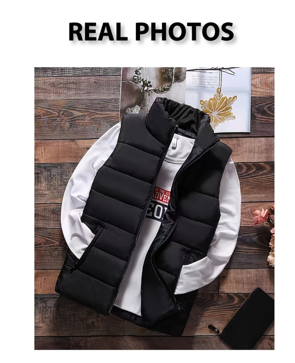 Men's Stand Collar Zip Vest - Zipper Pockets and Warm Layering