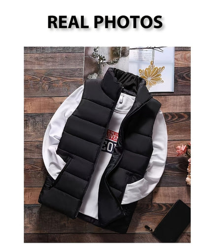 Men's Stand Collar Zip Vest - Zipper Pockets and Warm Layering