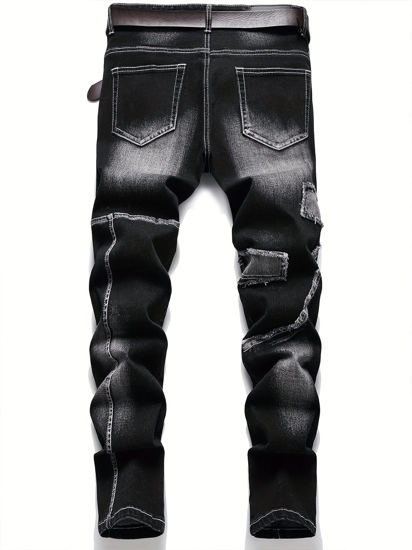 Mid-high Waist Fringed Jeans, Street Style, Solid Color, Suitable For All Seasons.
