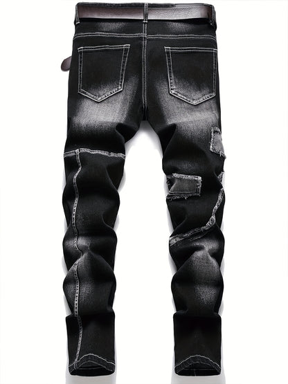 Mid-high Waist Fringed Jeans, Street Style, Solid Color, Suitable For All Seasons.