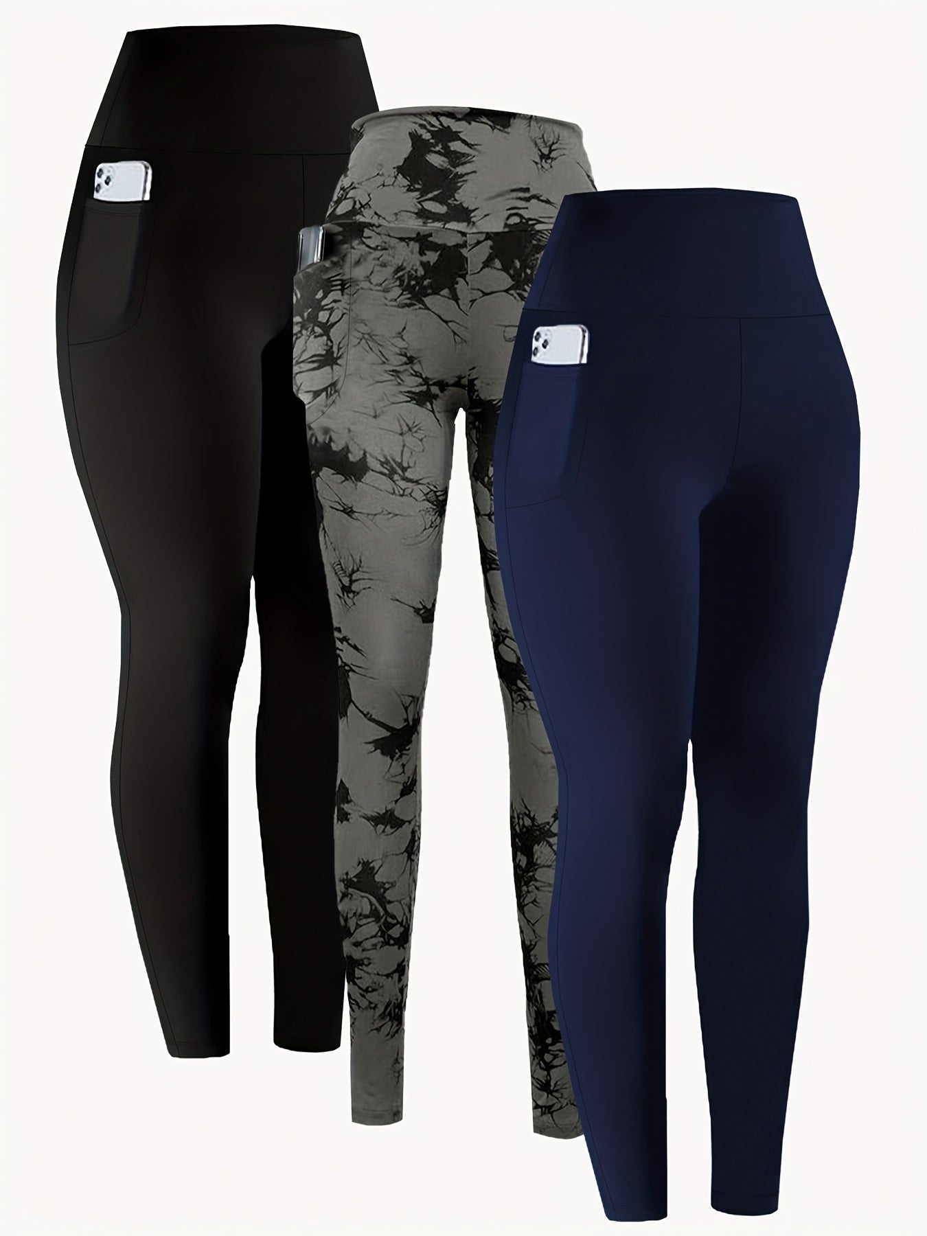 3 Pack Super Soft Leggings with Pockets for Women, High Waisted Tummy Control Workout Yoga Running Pants Leggings