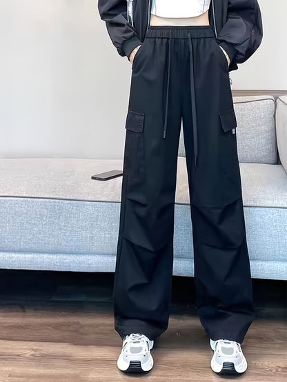 Women&Apos;S Olive Green Cargo Pants - Casual Flap Pockets, Wide-Leg Design, Machine Washable, Spring/Fall Versatile Trousers for Casual Attire, Spring Fall Attire | Relaxed Fit Pants | Nonelastic Fabric