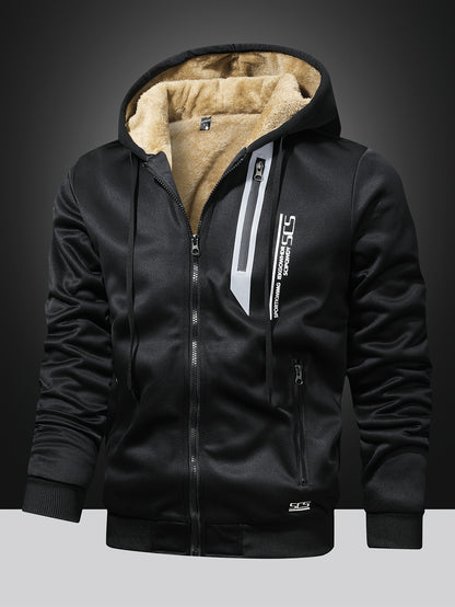 Men's Winter -Lined Thick Warm Hoodie Jacket, Athletic Zip-Up Sweatshirt with Pockets