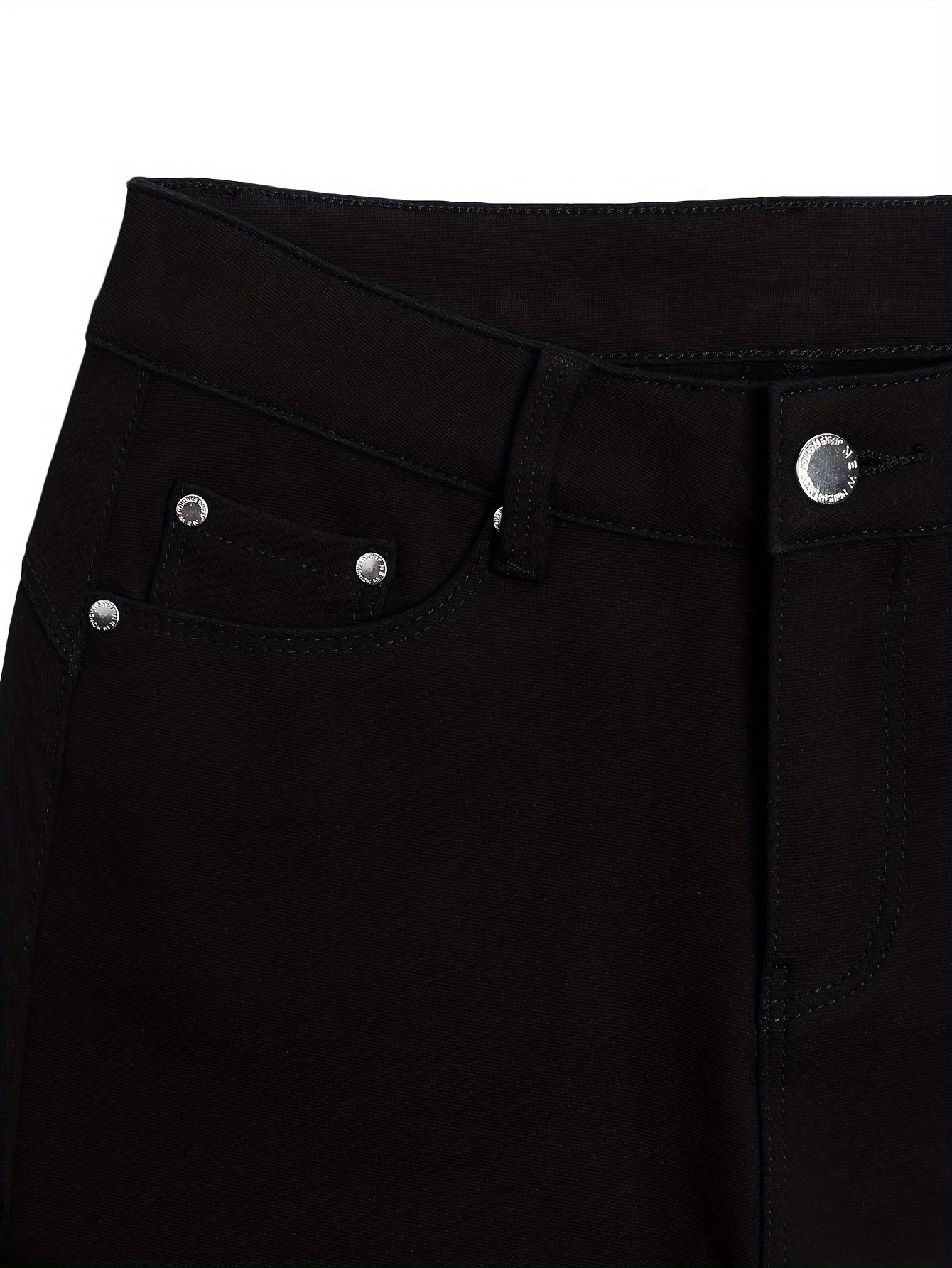 Women's High-Waisted Stretch Street Style Solid Black Skinny Fashion Metal Button Detail Casual Jeans