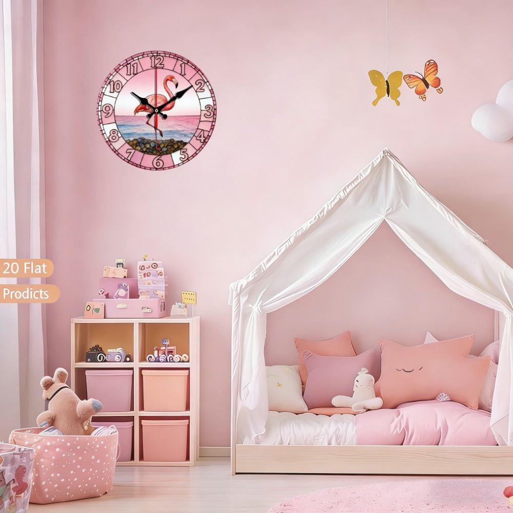 Pink Flamingo Beach Wall Clock - Silent Non-Ticking 10-Inch Design