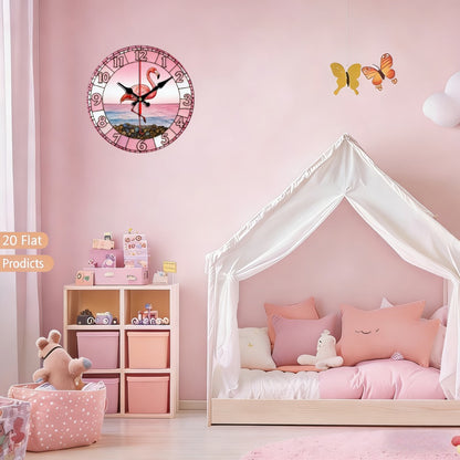 Pink Flamingo Beach Wall Clock - Silent Non-Ticking 10-Inch Design