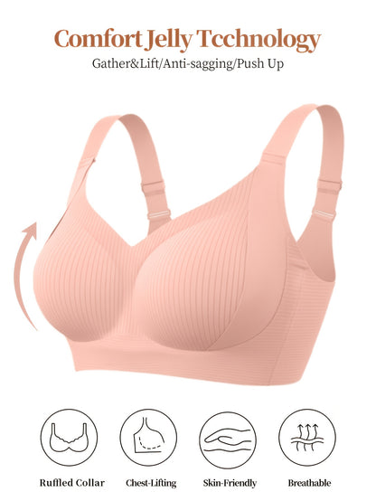 4pcs Women's Full-Cup Plus-Size Wire-Free Bras - High-Support Push-Up Lift & Shaping, Adjustable Wide Straps, Seamless Non-Detachable Cups, Soft Breathable Suitable for Mature Ladies, Elegant Collection, Machine Washable for Daily Wear