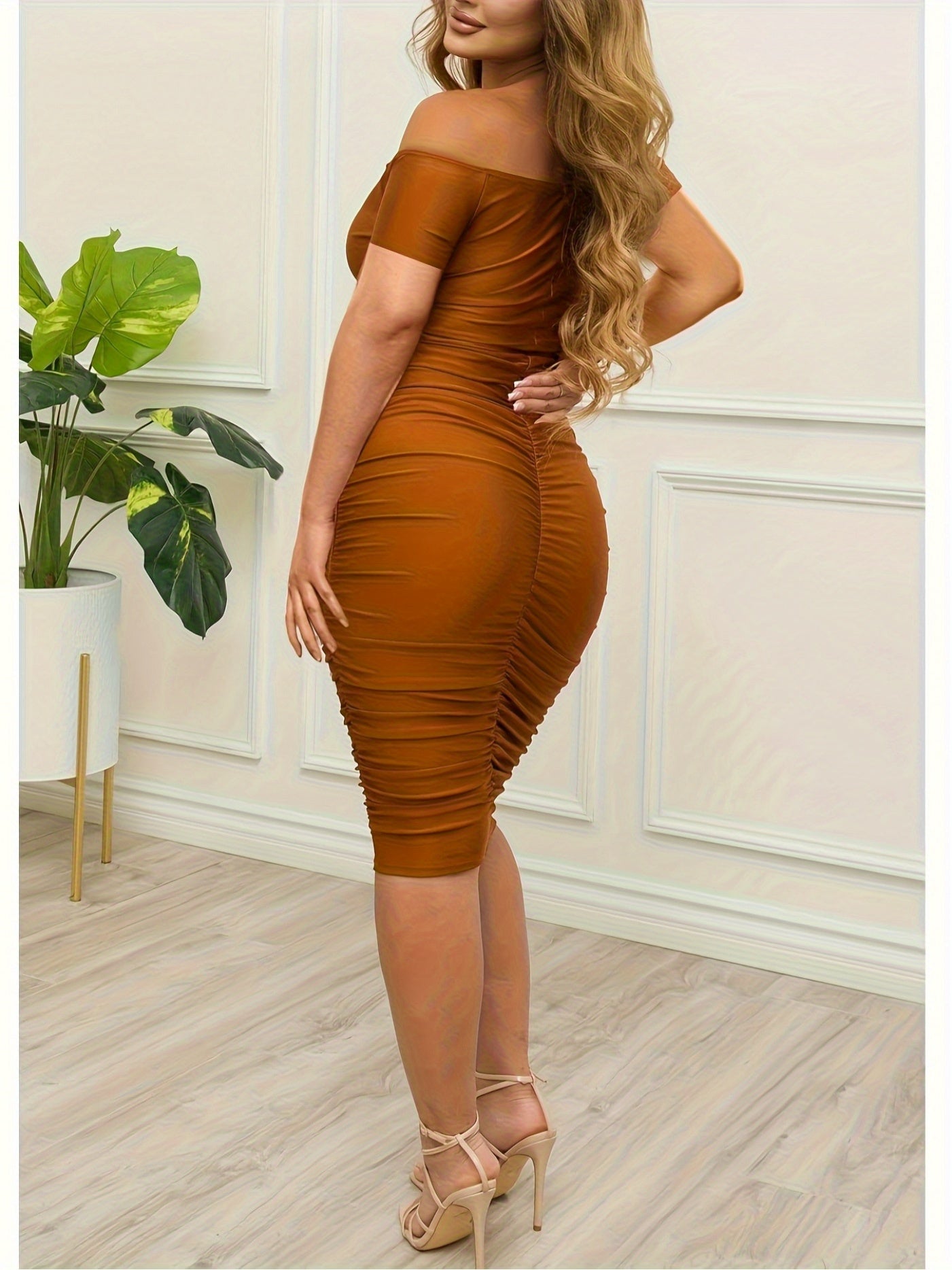 Women's Burgundy V-Neck High-Waist Midi Dress - product view 12