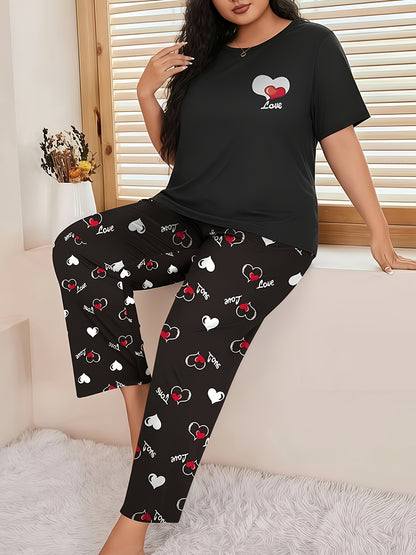 [6pcs Pajama Set] 6pcs Large-Sized Women's Casual Home Wear | Summer Short-Sleeved Crew Neck Top And Tartan Long Pants Pajama Set, Slight Stretch Fabric, All-Season