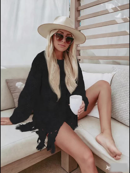 Women's Hollow Tunic Crochet Tops Beach Cover Poncho Summer Beach Cover Up Dress