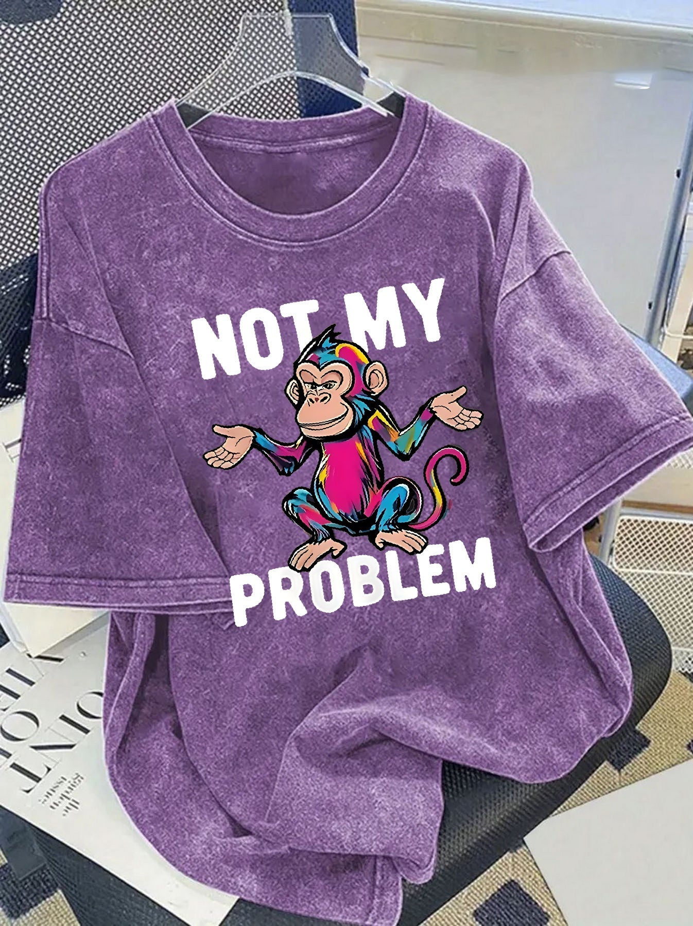 Women's Trendy Printed Washed T-shirt - 230g Thick, Retro Street Style, Round Neck, Short Sleeves, Machine Washable, Perfect for Casual Spring and Summer Wear, Unique Loose Fit Women's T-shirt.