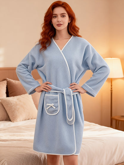 1 Women's super soft absorbent long-sleeved bathrobe - quick-drying, cartoon pineapple plaid design with straps, perfect for home comfort