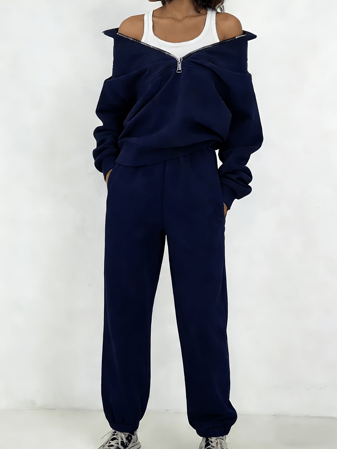 Women's Black Knit Zip-Up Pants - product view 25