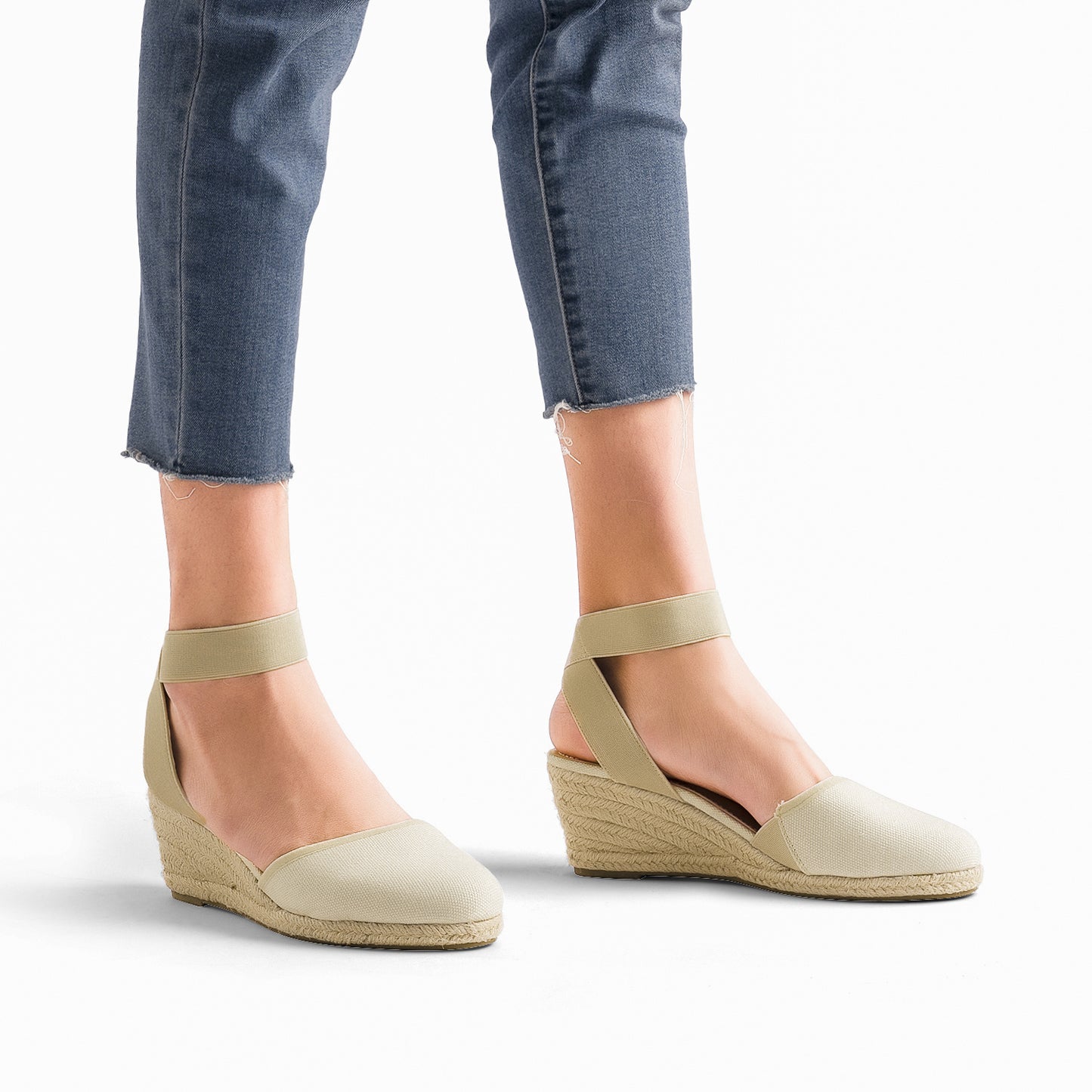 Women's Elastic Ankle Strap Espadrilles Wedge Pump Sandals