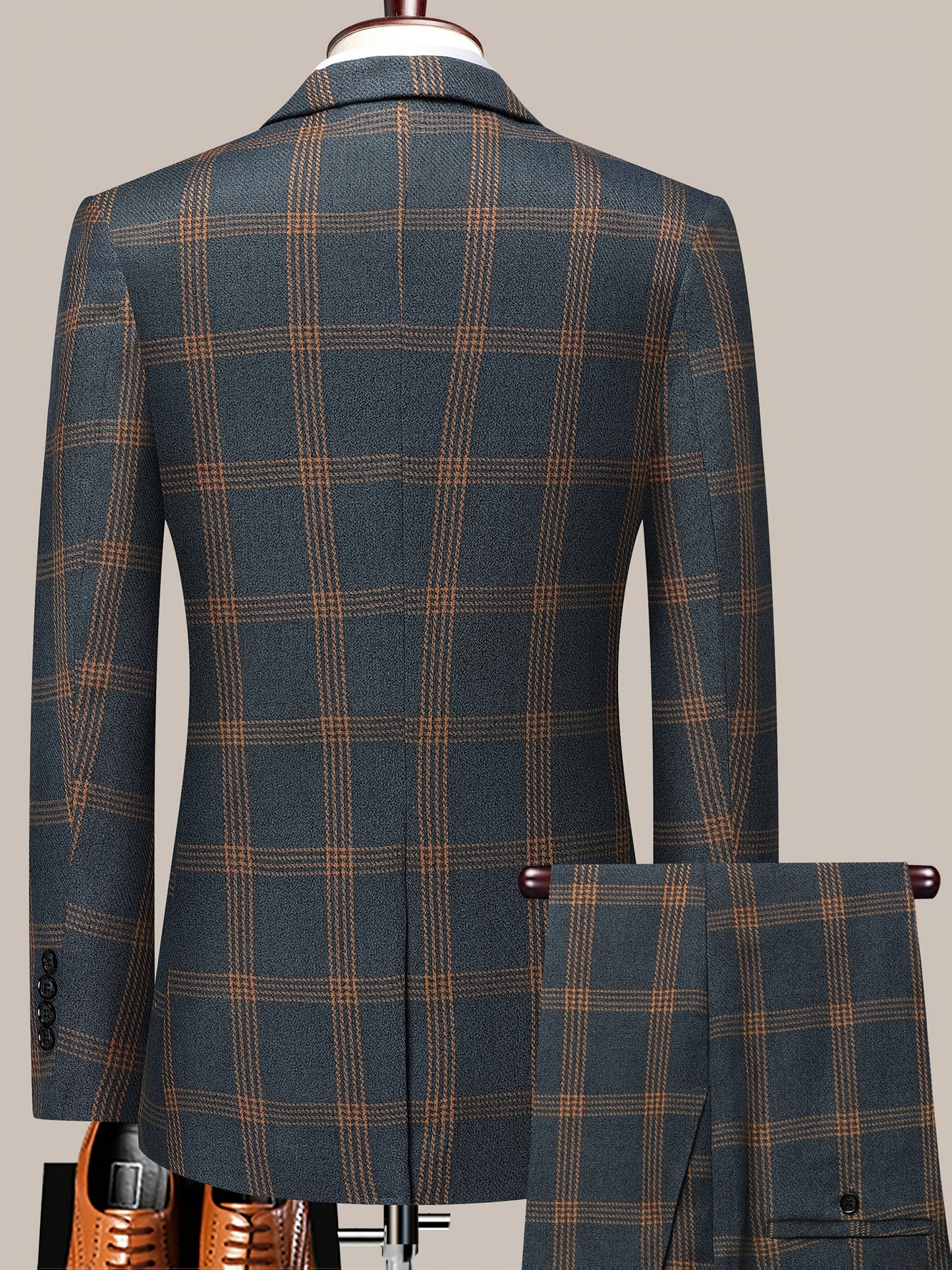The Latest Men's Plaid Suit Two-piece Four-season Men's Size Slim-fit Two-piece Wedding Banquet Dress Business Casual