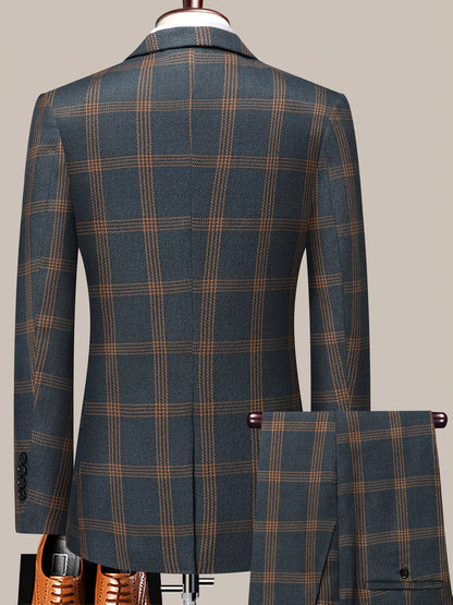 The Latest Men's Plaid Suit Two-piece Four-season Men's Size Slim-fit Two-piece Wedding Banquet Dress Business Casual