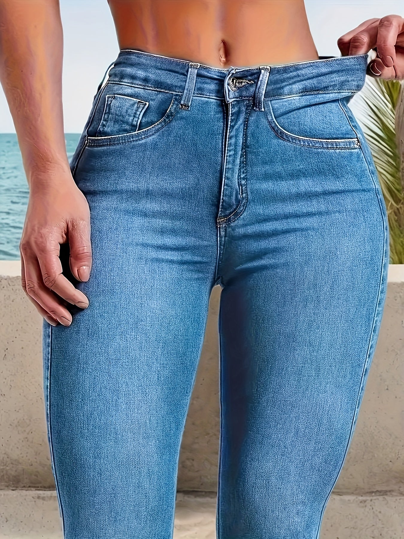 Attractive High-Waisted Jeans That Enhance The Butt, Featuring Ultra-Stretch Fabric And a Slim Fit, Ideal for Women with Curvy Shapes