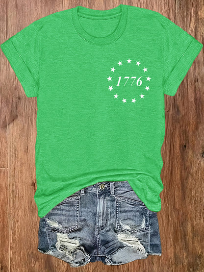 Women' US Flag T-Shirt with 1776 Design & American Symbols - Breathable Short Sleeve Top, Casual Streetwear Blouse-Compatible for - Wear Suitable for Fall Outfits, 4th of, Casual Attire, Machine Washable Non-