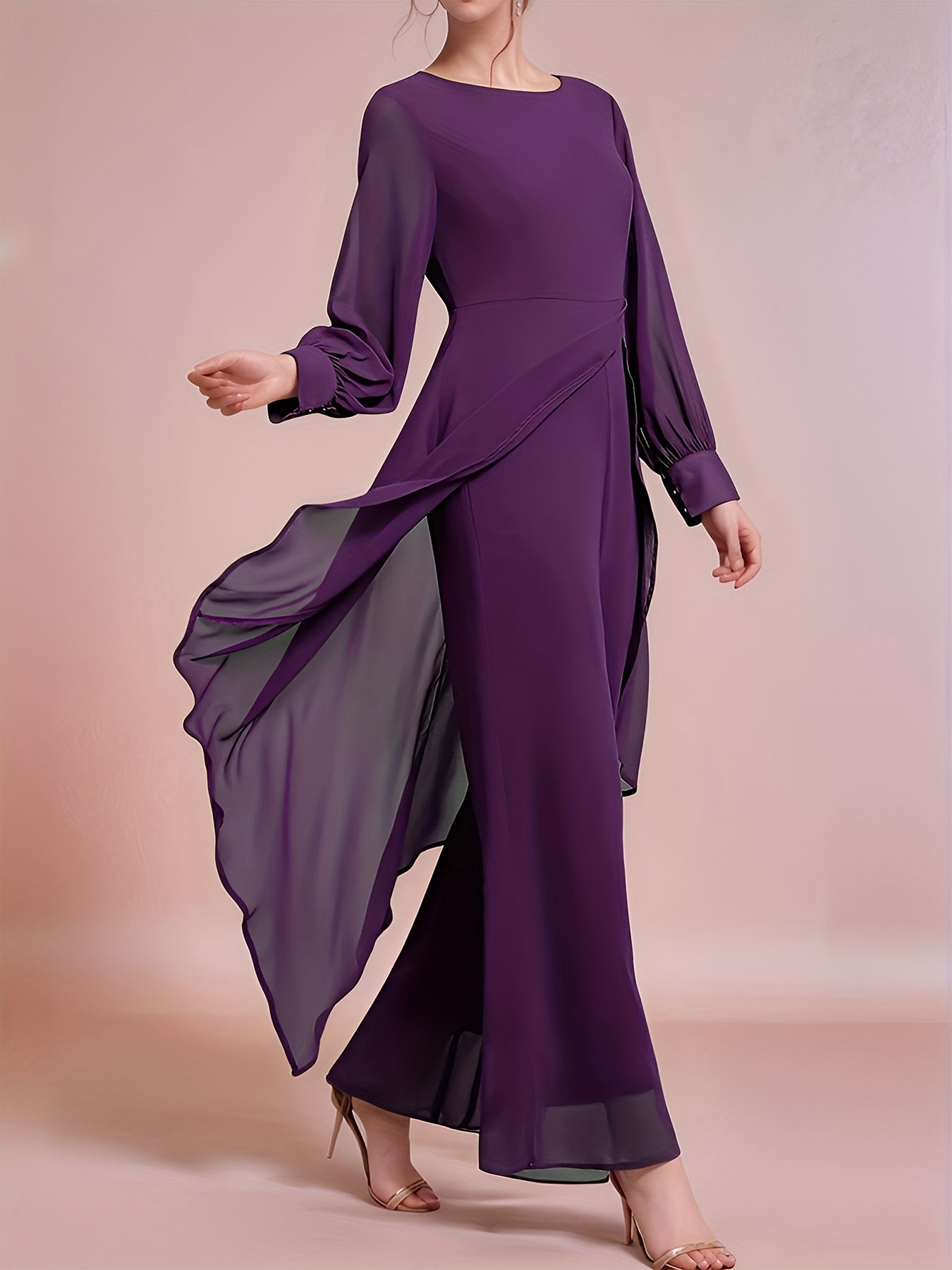 Ladies' Elegant Two-piece Set, Fashionable Chiffon Top with Flowing Sleeves, Wide-leg Pants, And Stylish Accessories - A Must-have Party Dress Pants Set for All Seasons.