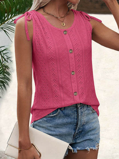 Easy Solid U-Neck Top Featuring Faux Button Details on The Shoulder Straps, Ideal for Spring And Summer, And Can Be Washed in a Machine