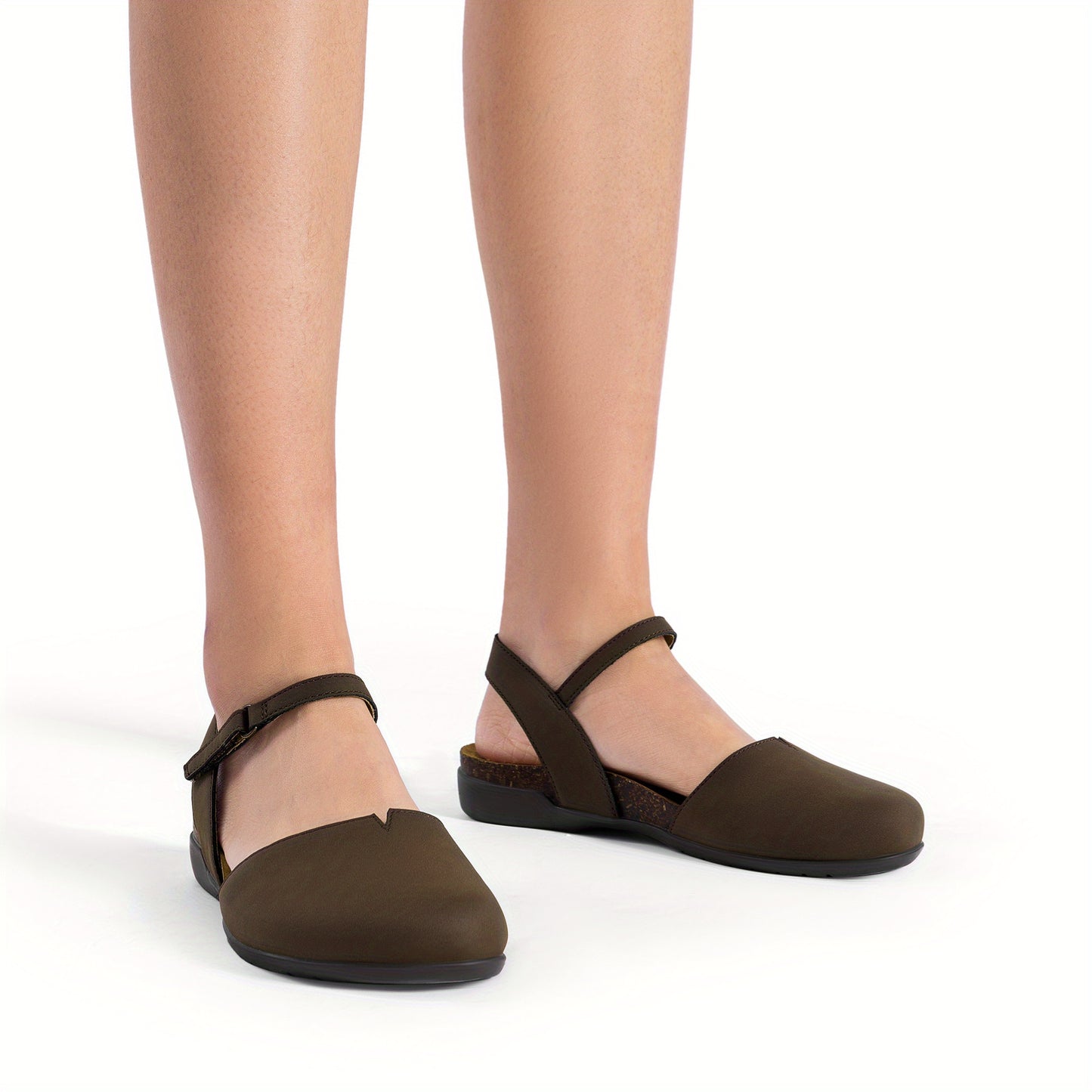Women' Adjustable Strap Flat Sandals - Low Heel Closed-Toe Round Toe Shoes Suitable for Work, Daily Wear & Casual - Soft Cushioned Insole & Tape Strap - Ideal Gift for Mom, Daughter, Women Shoes
