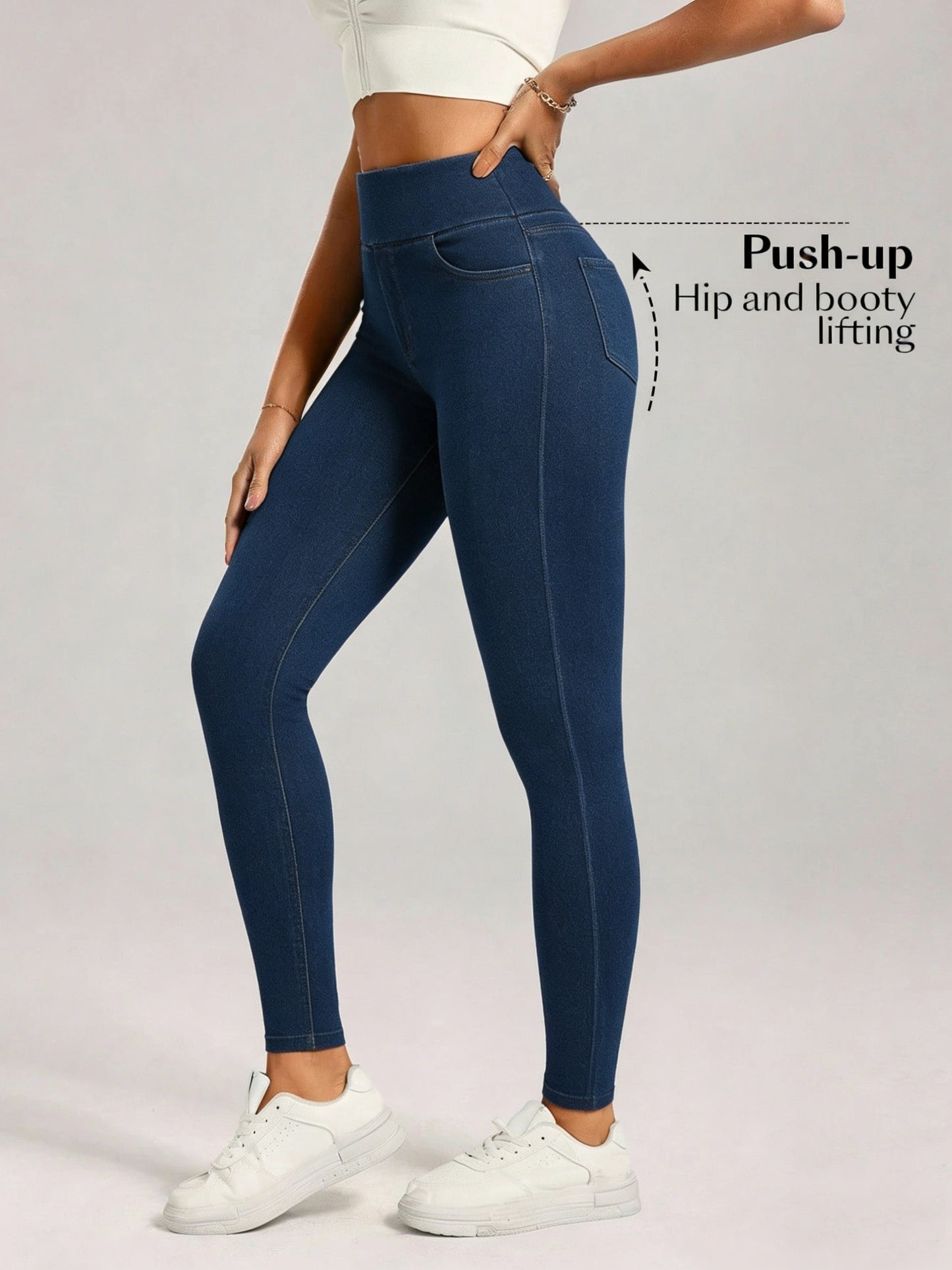 Women'S High-Waisted Denim Jeggings, Tummy Control Skinny Jeans Pants, Stretchy Pull-On Skinny Fit Leggings