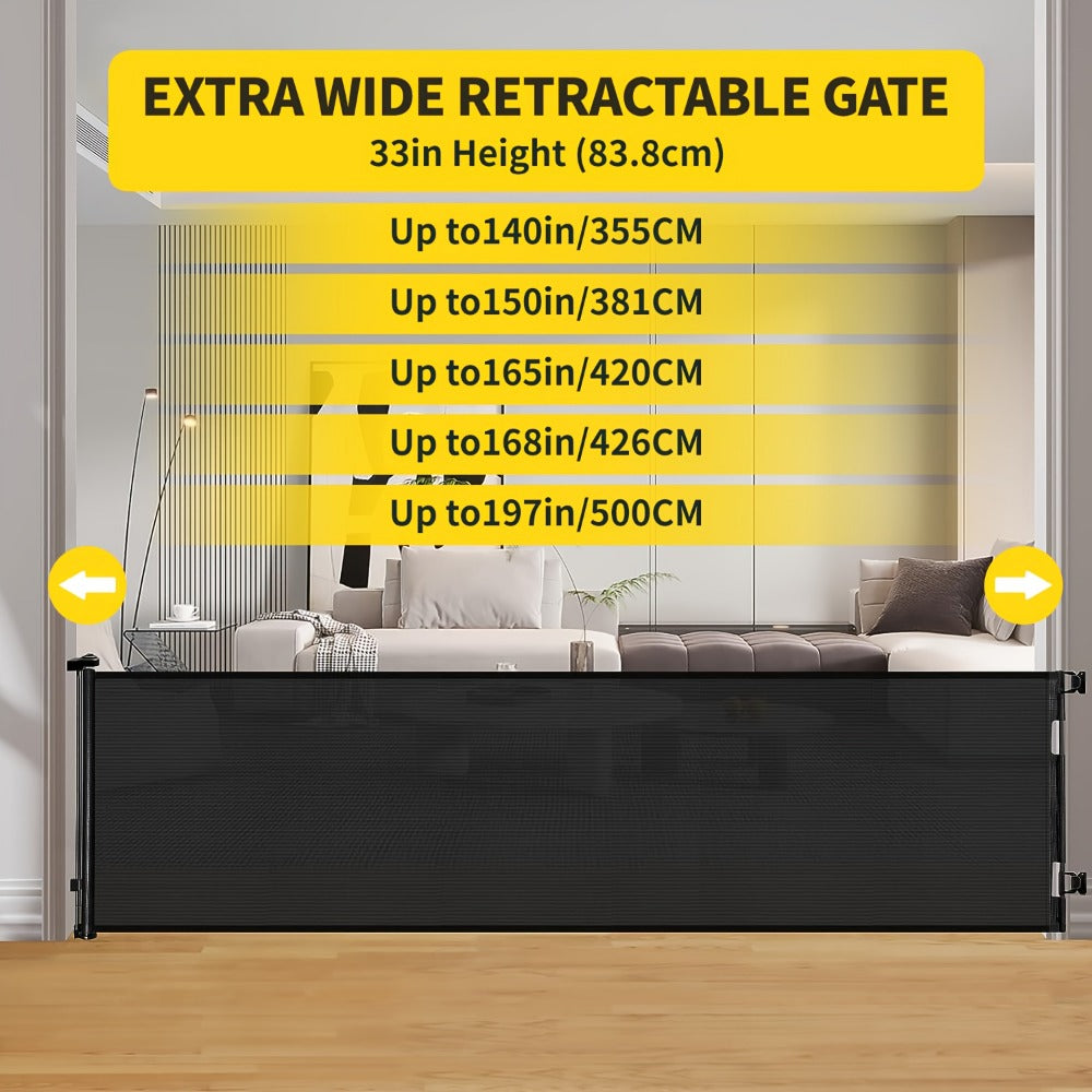 Retractable Mesh Safety Gate - 33/41 Inch Tall - Hardware-mounted expandable mesh design