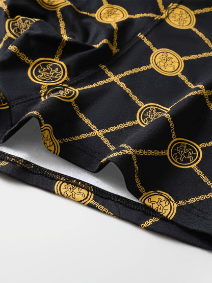 8pcs Luxury Men's Boxer Briefs - Golden Greek Letter Print, High Stretch Fabric, Breathable & Comfortable for All Seasons, Ideal for Spring & Summer, Comfortable Wear|Elastic Waistband|Breathable Fabric