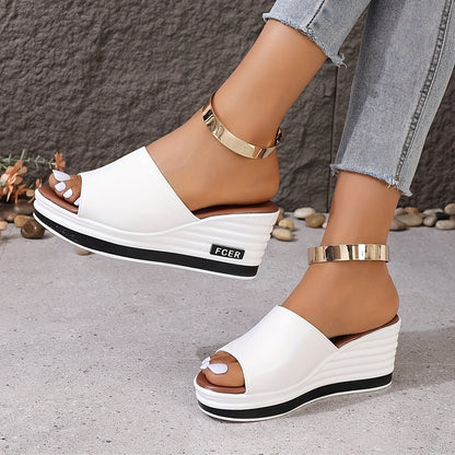 White Wedge Slide Sandals For Women 2026 - Ultra-Comfortable Platform Slides, Thick Sole Summer Slippers For Casual & Office Wear - Free Fast Delivery From Local Warehouse